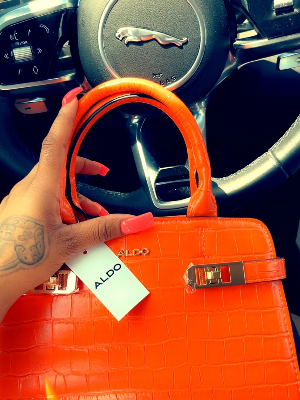 ALDO Bright Orange Croc-Embossed Top-Handle Satchel